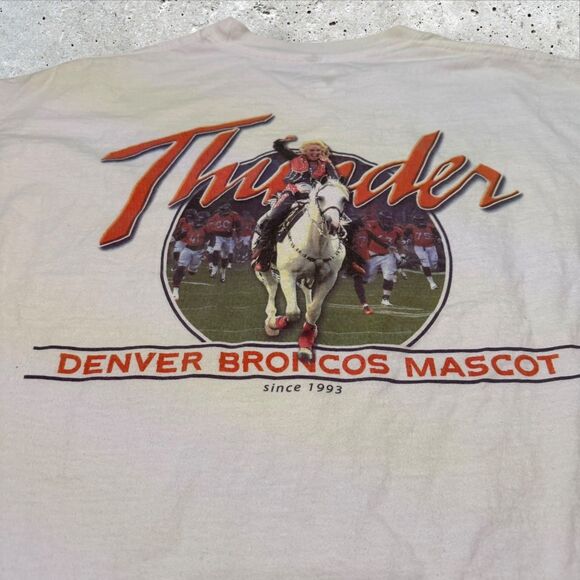 Denver Broncos Thunder Mascot T-Shirt XL Hanes Beefy-T Vintage Double-Sided NFL - Picture 9 of 12